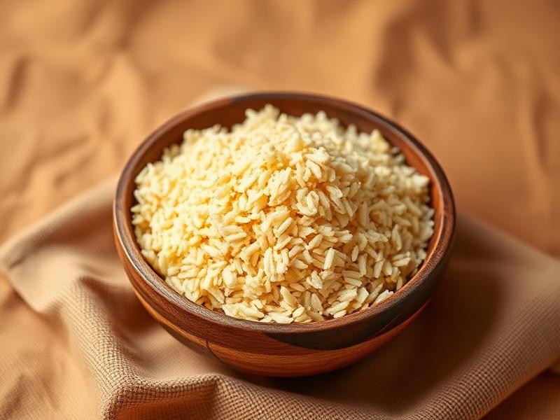 Dried cassava flakes (garri) in a wooden bowl