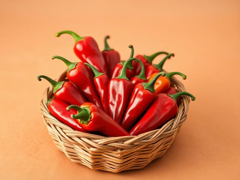 Fresh red habanero peppers in a woven basket